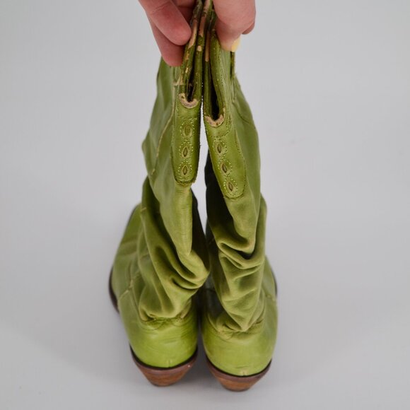 Vintage Slouchy Cowboy Boots Mid Calf Western Leather Cowgirl Green Womens 7.5 8 - Picture 5 of 8